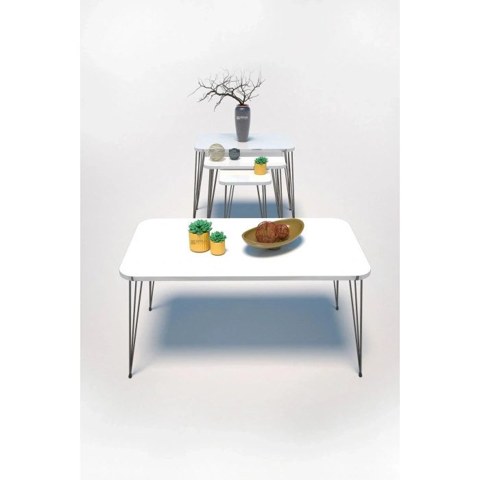 Zigon Sehpa Kr Ve Orta Sehpa Kr Set Siyah Ayak Beyaz Tel 1102