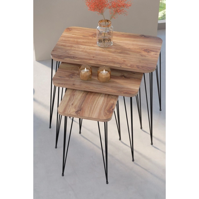 Zigon Sehpa Kr Ve Orta Sehpa Kr Set Siyah Ayak Ceviz Tel