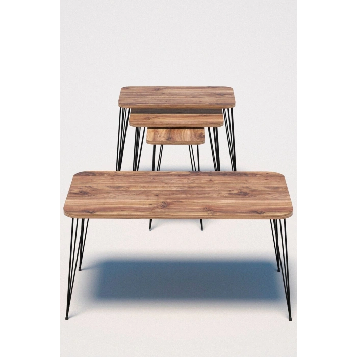 Zigon Sehpa Kr Ve Orta Sehpa Kr Set Siyah Ayak Ceviz Tel