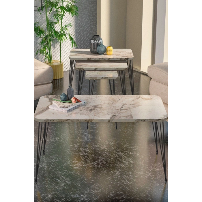 Zigon Sehpa Kr Ve Orta Sehpa Kr Set Siyah Ayak Efes Tel 1103