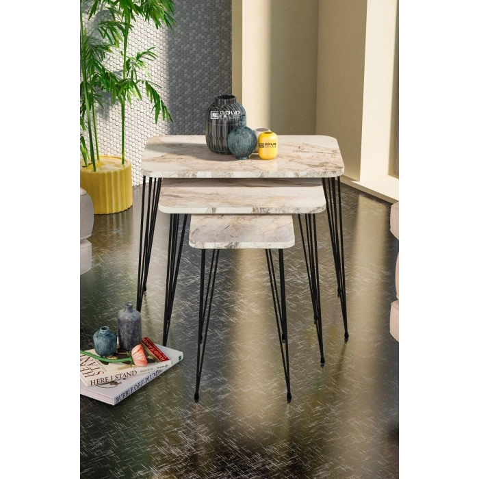 Zigon Sehpa Kr Ve Orta Sehpa Kr Set Siyah Ayak Efes Tel 1103