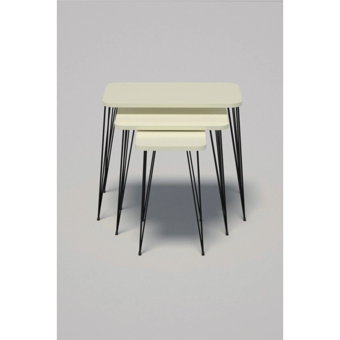 Zigon Sehpa Kr Ve Orta Sehpa Kr Set Siyah Ayak Krem Tel 1100