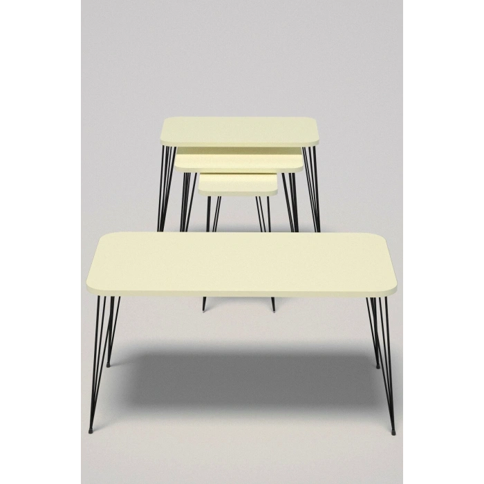 Zigon Sehpa Kr Ve Orta Sehpa Kr Set Siyah Ayak Krem Tel 1100