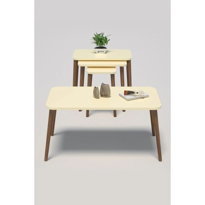 Zigon Sehpa Kr Ve Orta Sehpa Kr Torna Set Krem