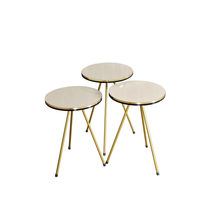 Zigon Sehpa Krem Metal Ayak Çift Gold