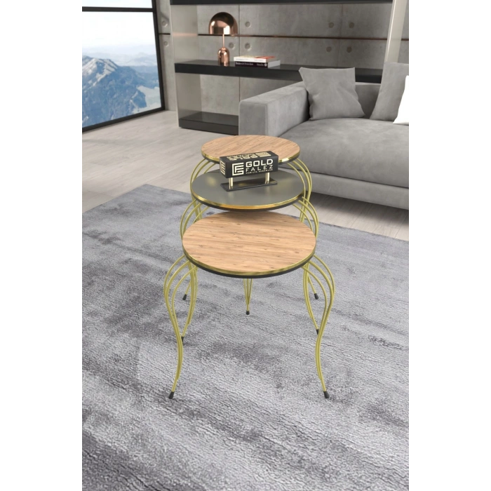 ZİGON SEHPA LÜKENS ÇİFT GOLD ANTRASİT CEVİZ