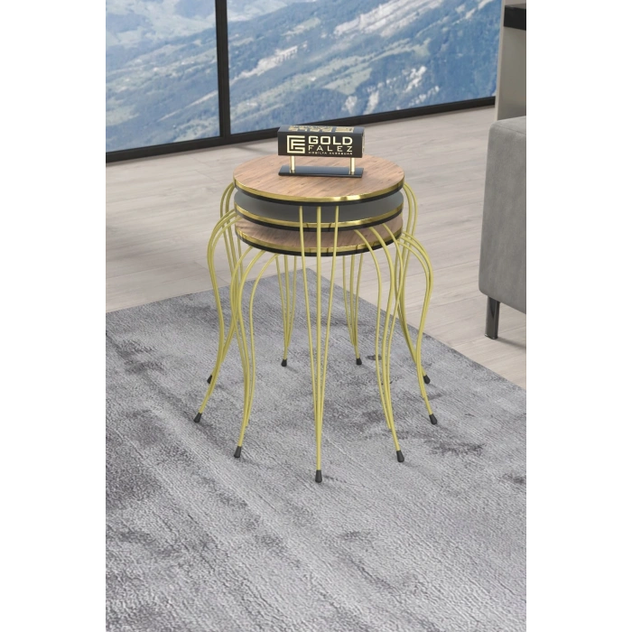 ZİGON SEHPA LÜKENS ÇİFT GOLD ANTRASİT CEVİZ