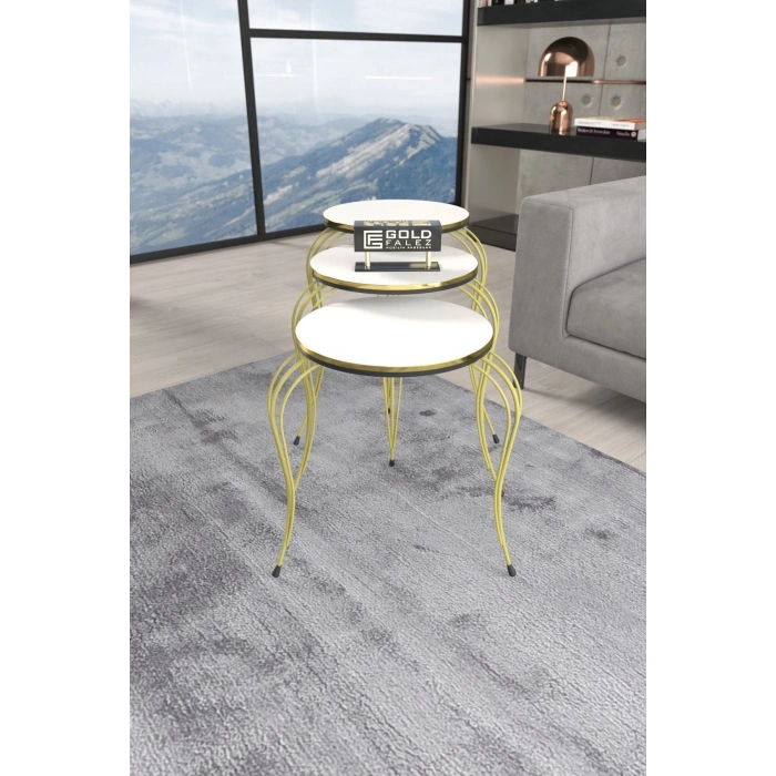 ZİGON SEHPA LÜKENS ÇİFT GOLD BEYAZ