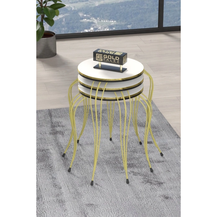 ZİGON SEHPA LÜKENS ÇİFT GOLD BEYAZ