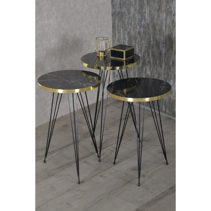 Zigon Sehpa Siyah Ayak Altın Bendir Tel 1053