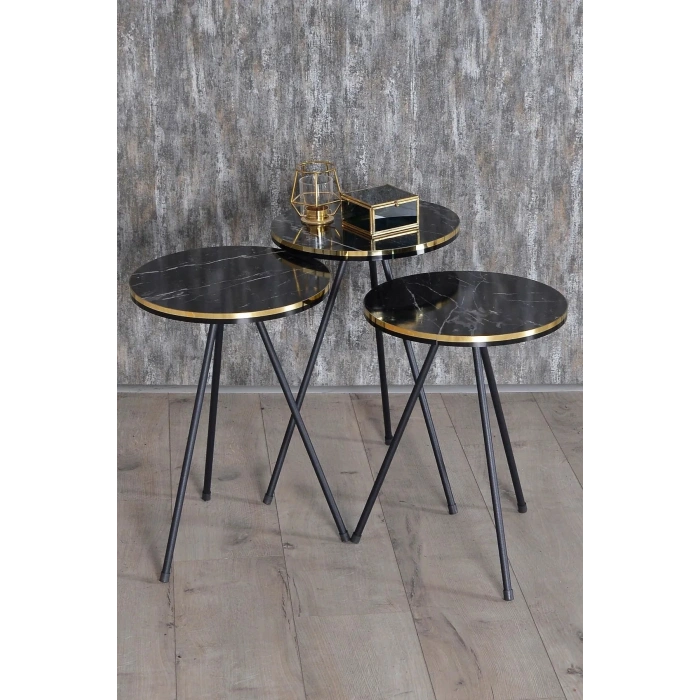 Zigon Sehpa Siyah Metal Ayak Çift Altın Bendir 1081