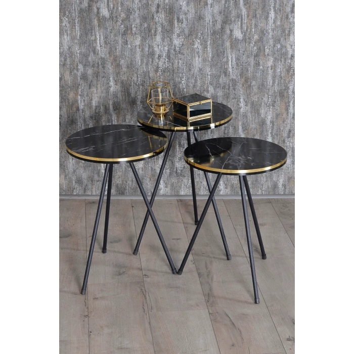 Zigon Sehpa Siyah Metal Ayak Çift Altın Bendir 1081