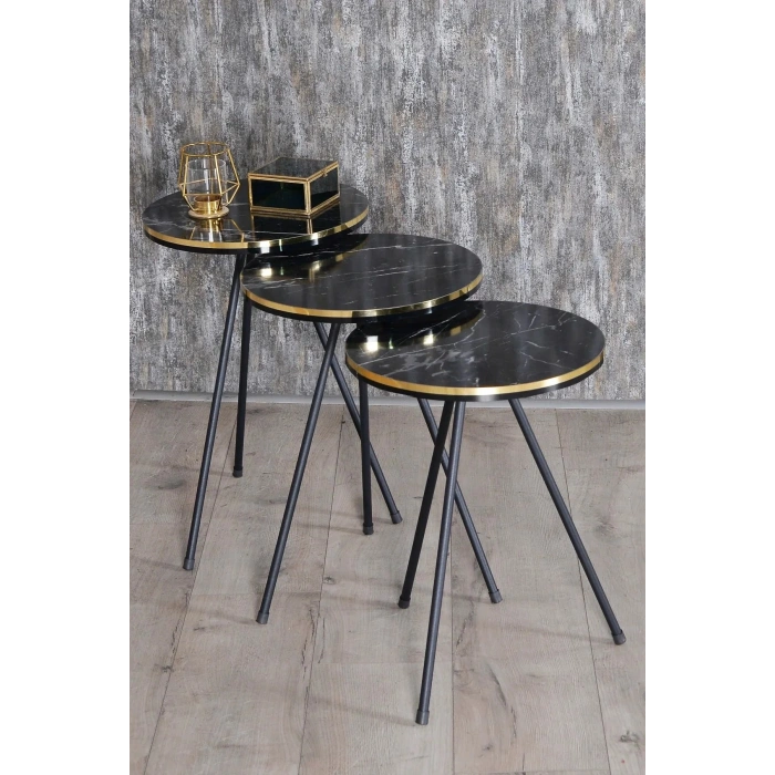 Zigon Sehpa Siyah Metal Ayak Çift Altın Bendir 1081