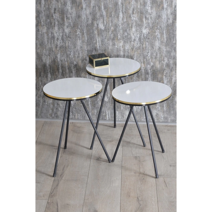 Zigon Sehpa Siyah Metal Ayak Çift Altın Beyaz 1078