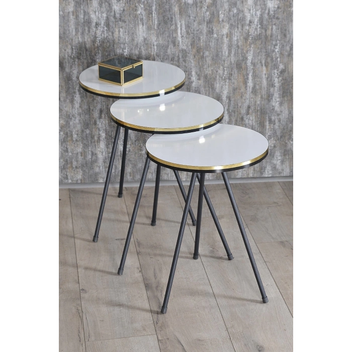 Zigon Sehpa Siyah Metal Ayak Çift Altın Beyaz 1078