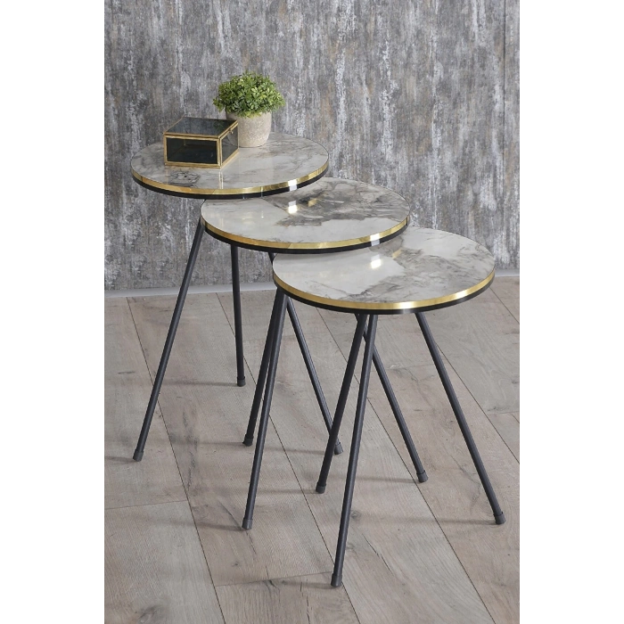 Zigon Sehpa Siyah Metal Ayak Çift Altın Efes 1080