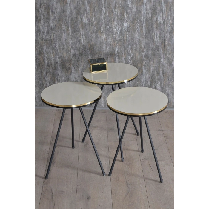 Zigon Sehpa Siyah Metal Ayak Çift Altın Krem