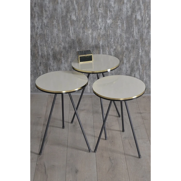 Zigon Sehpa Siyah Metal Ayak Çift Altın Krem 1079