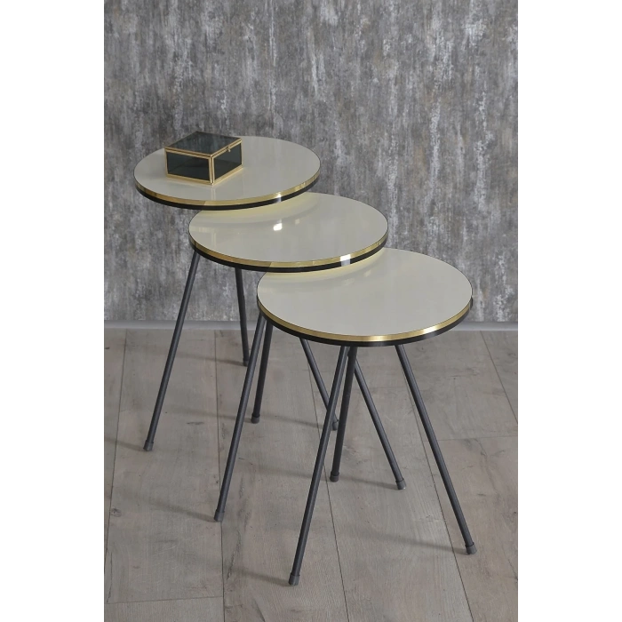 Zigon Sehpa Siyah Metal Ayak Çift Altın Krem 1079