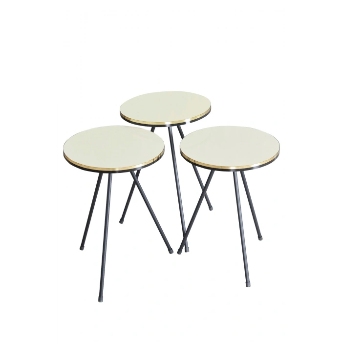 Zigon Sehpa Siyah Metal Ayak Çift Altın Krem