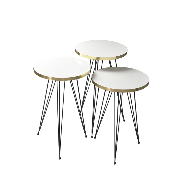 Zigon Sehpa Siyah Tel Ayak Altın Beyaz 1050