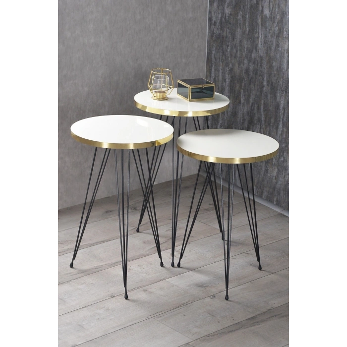 Zigon Sehpa Siyah Tel Ayak Altın Beyaz 1050