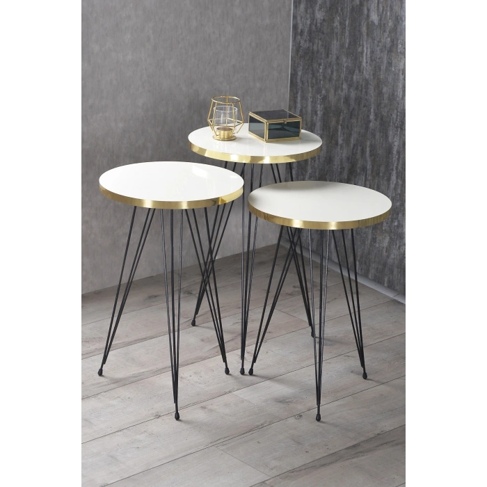 Zigon Sehpa Siyah Tel Ayak Altın Beyaz 1050