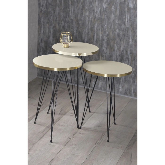 Zigon Sehpa Siyah Tel Ayak Altın Krem 1051