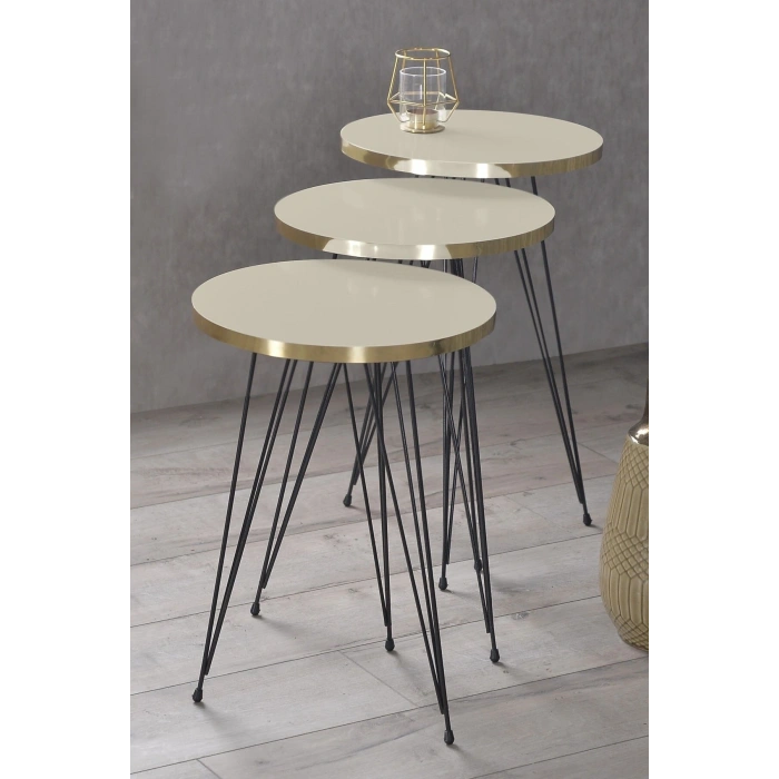 Zigon Sehpa Siyah Tel Ayak Altın Krem 1051