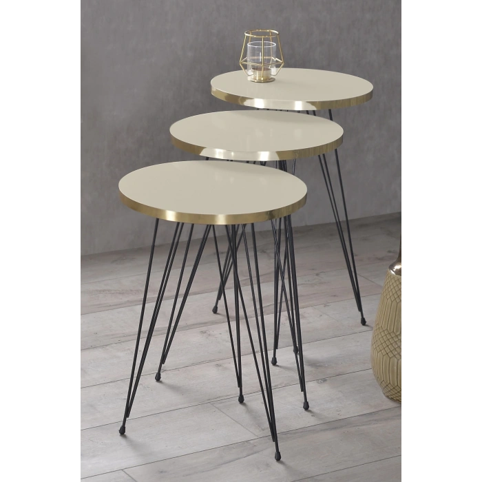 Zigon Sehpa Siyah Tel Ayak Altın Krem 1051