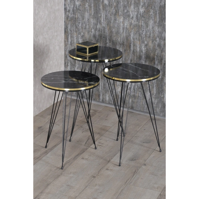 Zigon Sehpa Siyah Tel Ayak Çift Altın Bendir 1049