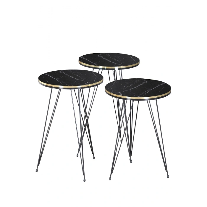 Zigon Sehpa Siyah Tel Ayak Çift Altın Bendir