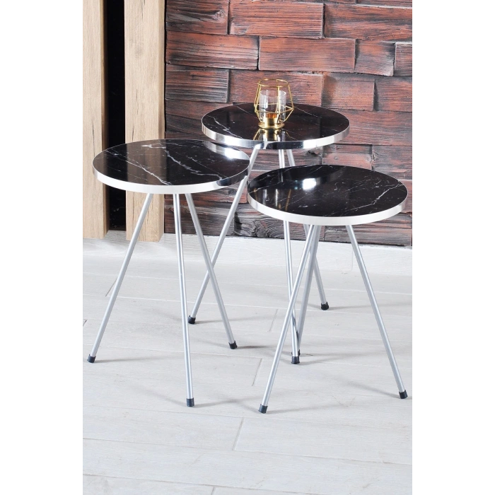 Zigon Sehpa Siyah Tel Ayak Çift Altın Bendir