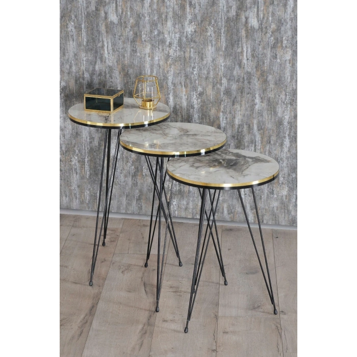 Zigon Sehpa Siyah Tel Ayak Çift Altın Efes