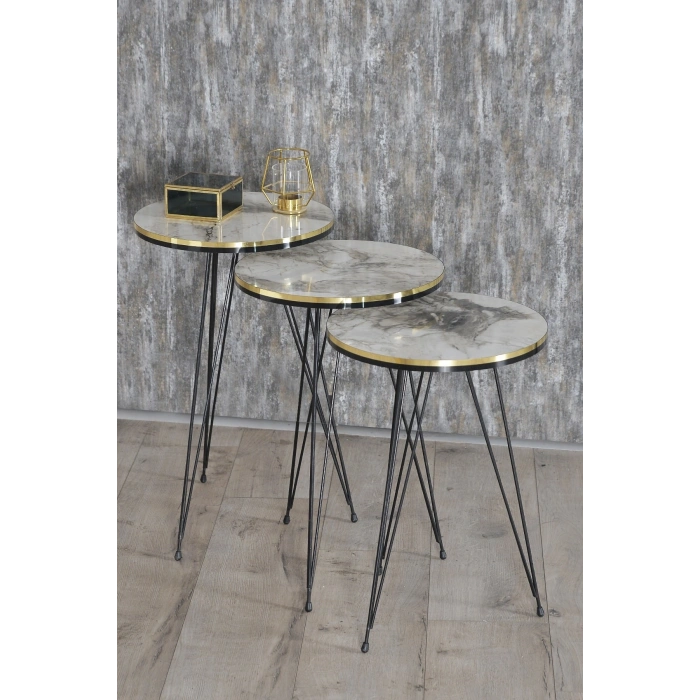 Zigon Sehpa Siyah Tel Ayak Çift Altın Efes 1048