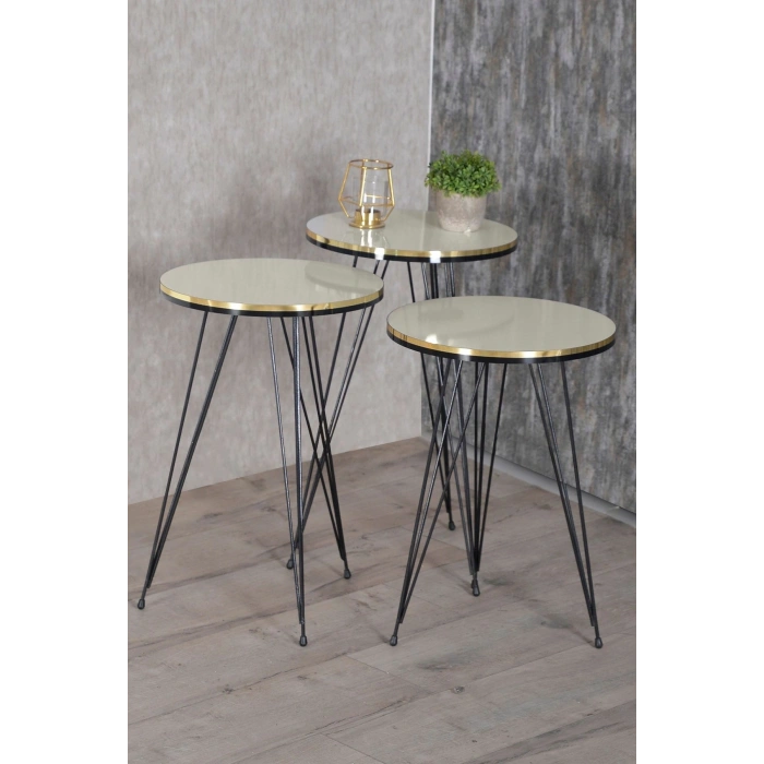 Zigon Sehpa Siyah Tel Ayak Çift Altın Krem