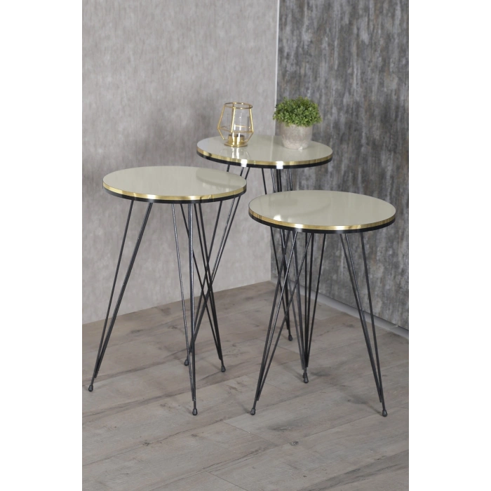 Zigon Sehpa Siyah Tel Ayak Çift Altın Krem 1047