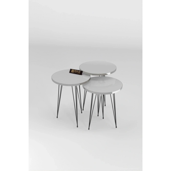 Zigon Sehpa Siyah Tel Ayak Gümüş Beyaz Zigon