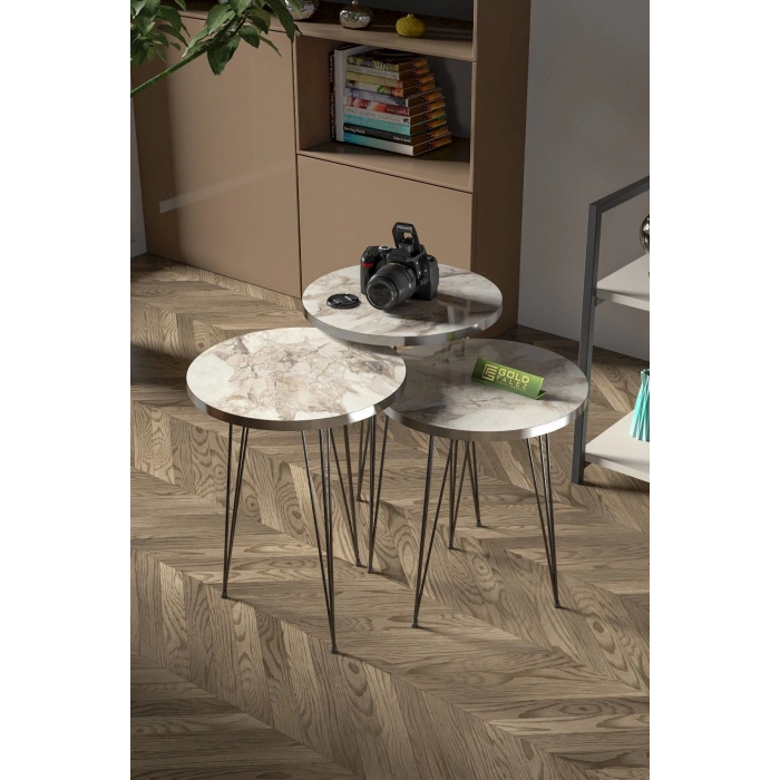 Zigon Sehpa Siyah Tel Ayak Gümüş Efes