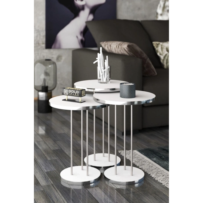 Zigon Sehpa Terra Gümüş Beyaz