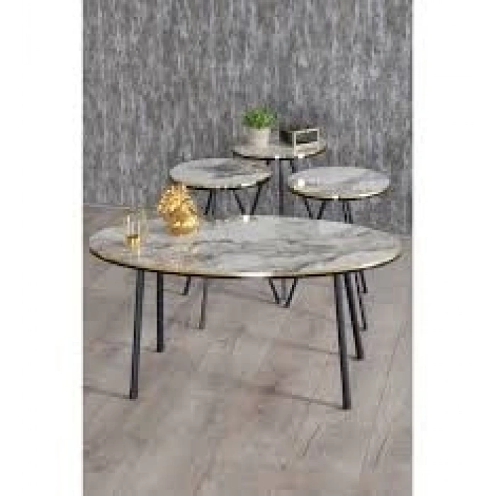 Zigon Sehpa Ve Orta Sehpa Elips  Altın Efes  Siyah Metal Ayak