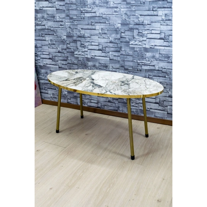 Zigon Sehpa ve Orta Sehpa Elips Altın Metal Ayak Altın Efes Set