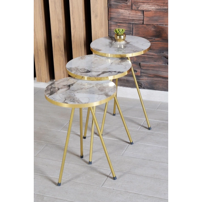 Zigon Sehpa ve Orta Sehpa Elips Altın Metal Ayak Altın Efes Set