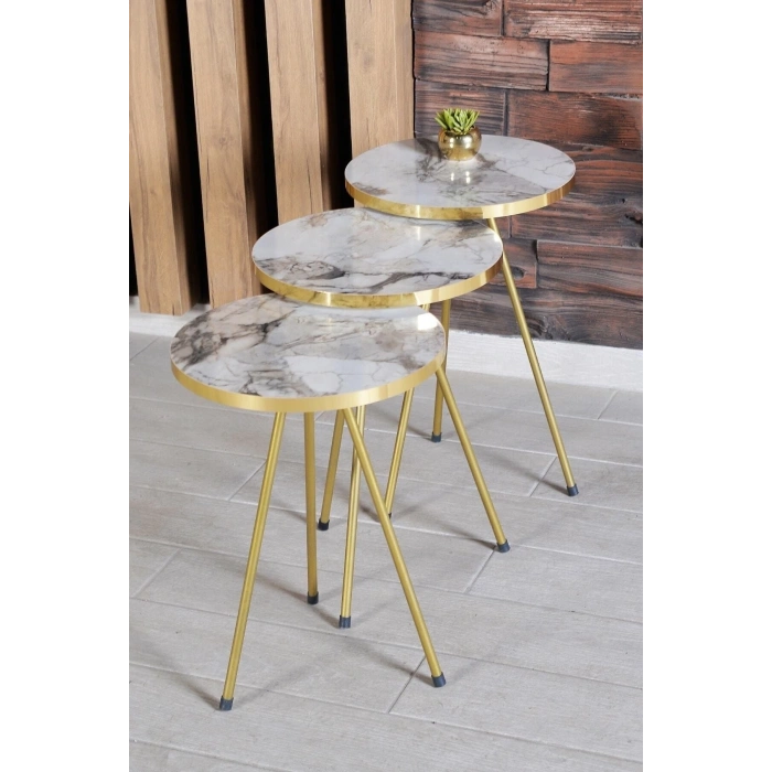 Zigon Sehpa Ve Orta Sehpa Elips Gold Metal Ayak Gold Efes Set