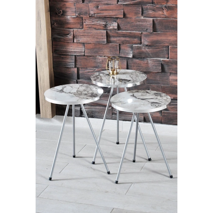 Zigon Sehpa ve Orta Sehpa Elips Gümüş Metal Ayak Gümüş Efes Set