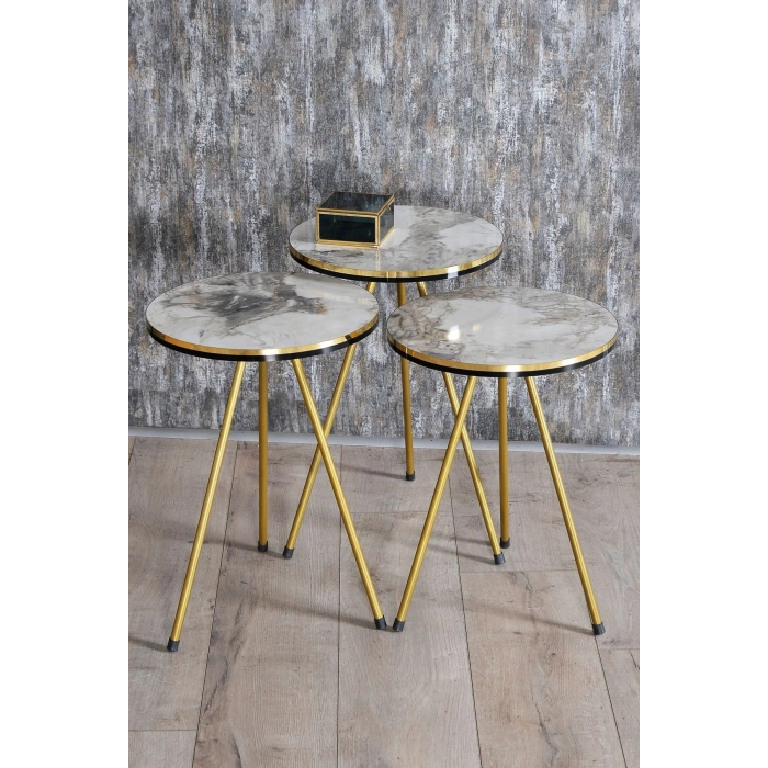 Zigon Sehpa Ve Orta Sehpa Elips Set Çift Gold Efes Metal