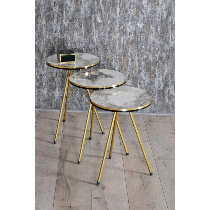 Zigon Sehpa Ve Orta Sehpa Elips Set Çift Gold Efes Metal