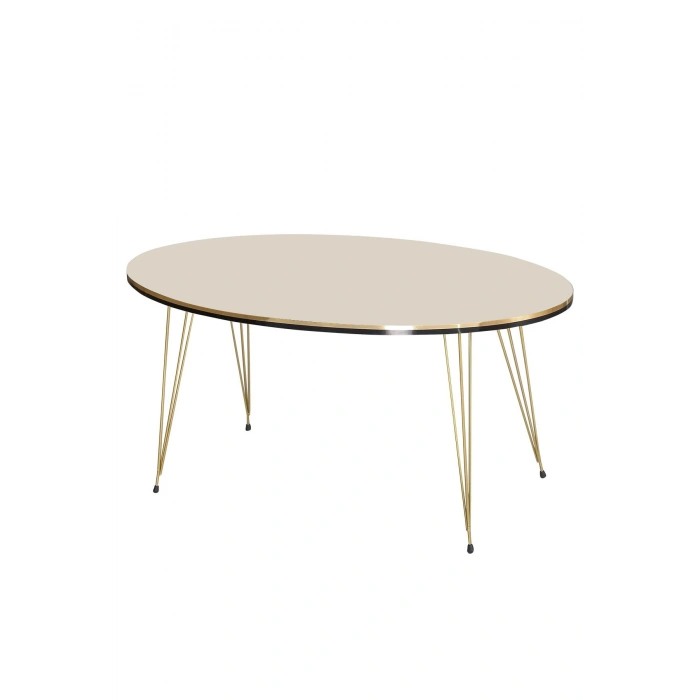 Zigon Sehpa Ve Orta Sehpa Elips Set Çift Gold Krem Tel Ayak