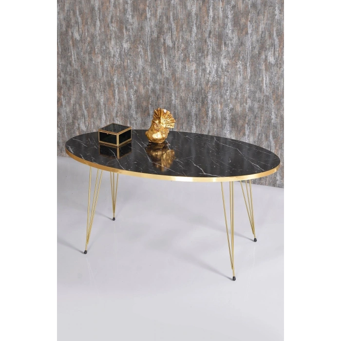 Zigon Sehpa ve Orta Sehpa Elips Set Gold Bendir Tel