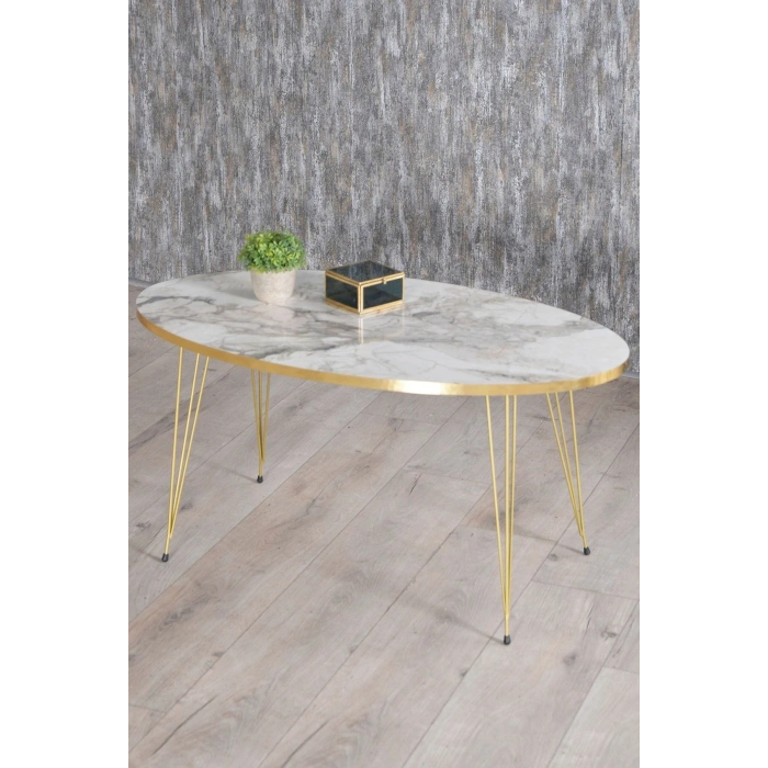 Zigon Sehpa Ve Orta Sehpa Elips Set Gold Efes Tel